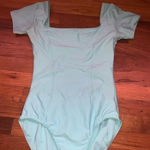 Teal short sleeve square neck ballet leotard